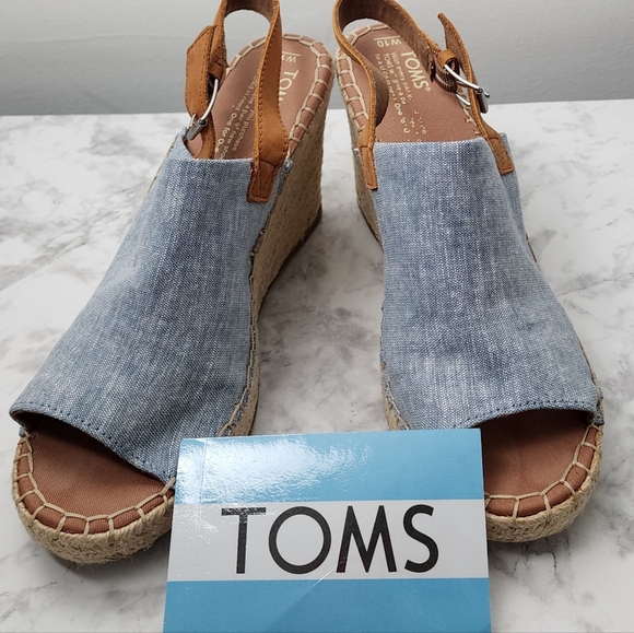 TOMS Monica Blue Chambray Wedge - Picture 3 of 4